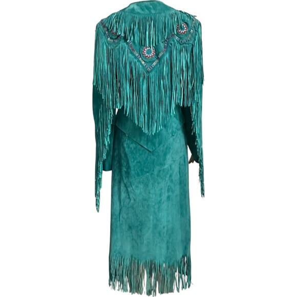 Renegade by Ren Ellis Western Leather Turquoise Fringe Skirt and Blazer Set - Picture 1 of 16
